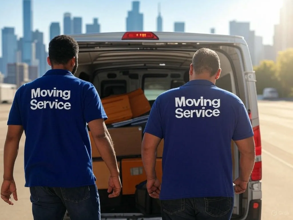 Moving services: professional movers carefully loading boxes into a truck
